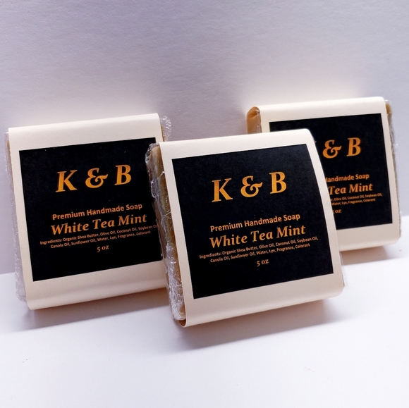 WHITE TEA MINT Premium Handmade Natural Body Bar Soap, 5 oz (3 pack) - Picture 4 of 6